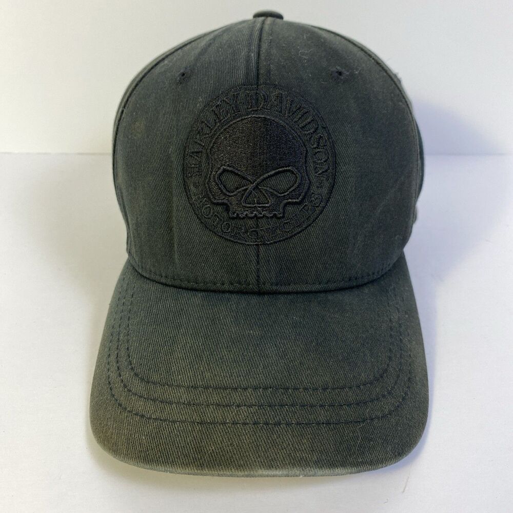 Harley Davidson Willie G Skull Hat Black on Black Flexfit Baseball Cap S/M